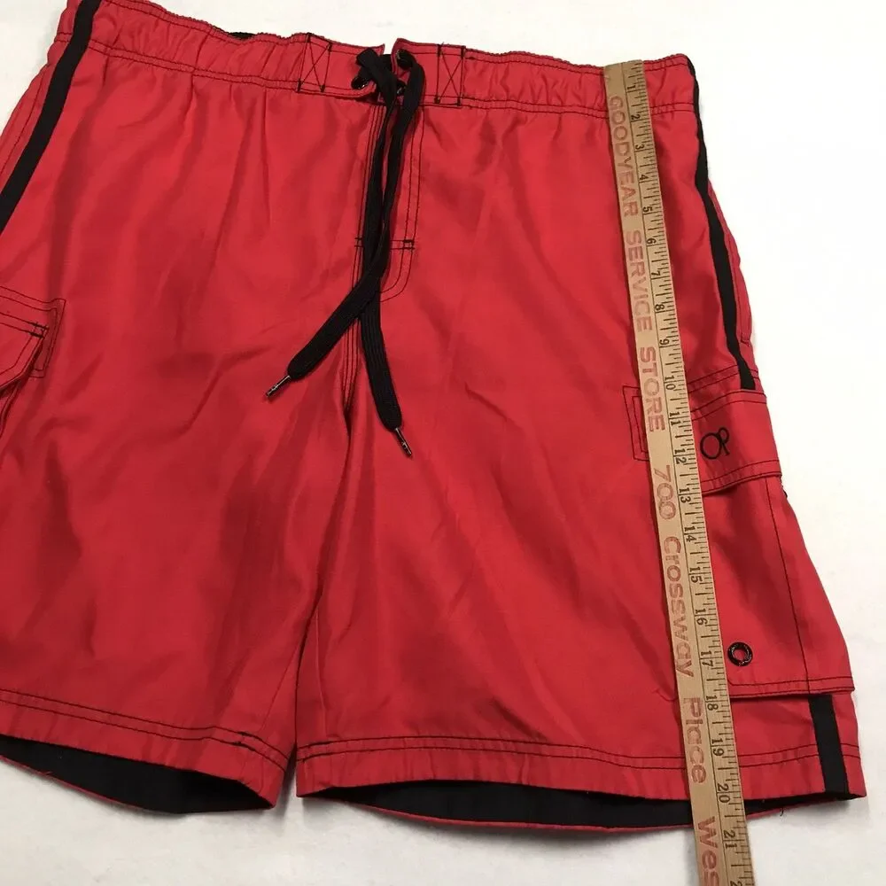 Vintage OP OCEAN PACIFIC Cargo Board Swim Trunks Men L 36W Red Mesh Lined